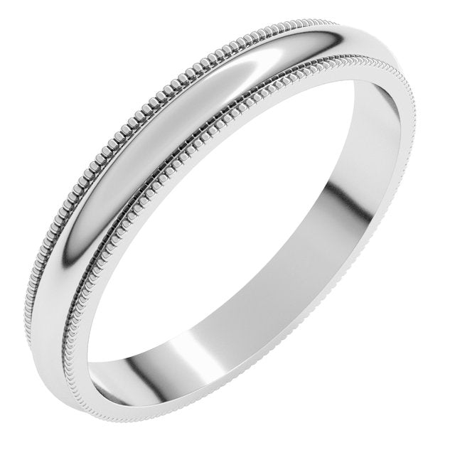14K Yellow Or White Or Rose Gold Or Sterling Silver Or Platinum Or Palladium Milgrain Standard Fit Half Round Band