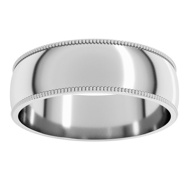 14K Yellow Or White Gold Or Sterling Silver Or Platinum Milgrain Half Round Comfort Fit Light Band