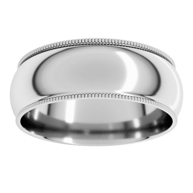 14K Yellow Or White Gold Or Sterling Silver Or Platinum Milgrain Half Round Comfort Fit Light Band