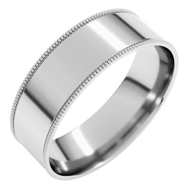 14K Yellow Or White Or Rose Gold Or Sterling Silver Or Platinum Standard Weight Milgrain Flat Comfort Fit Band