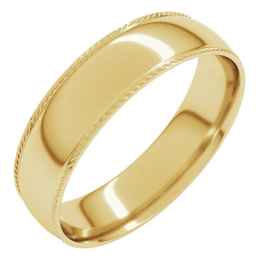 10K Yellow Or White Gold Standard Weight Rope Half Round Comfort Fit Band