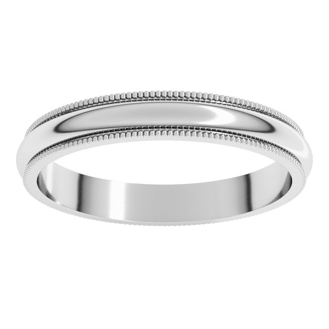 14K Yellow Or White Or Rose Gold Or Sterling Silver Or Platinum Or Palladium Milgrain Standard Fit Half Round Band