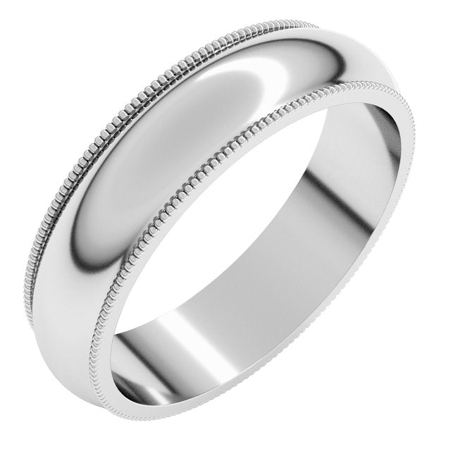 14K Yellow Or White Or Rose Gold Or Sterling Silver Or Platinum Or Palladium Milgrain Standard Fit Half Round Band