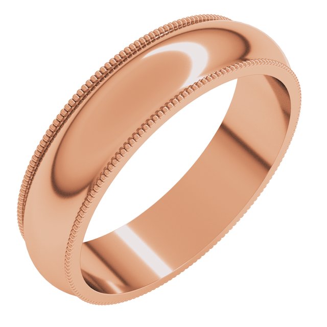 14K Yellow Or White Or Rose Gold Or Sterling Silver Or Platinum Or Palladium Milgrain Standard Fit Half Round Band