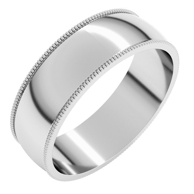 14K Yellow Or White Or Rose Gold Or Sterling Silver Or Platinum Standard Lightweight Milgrain Half Round Band