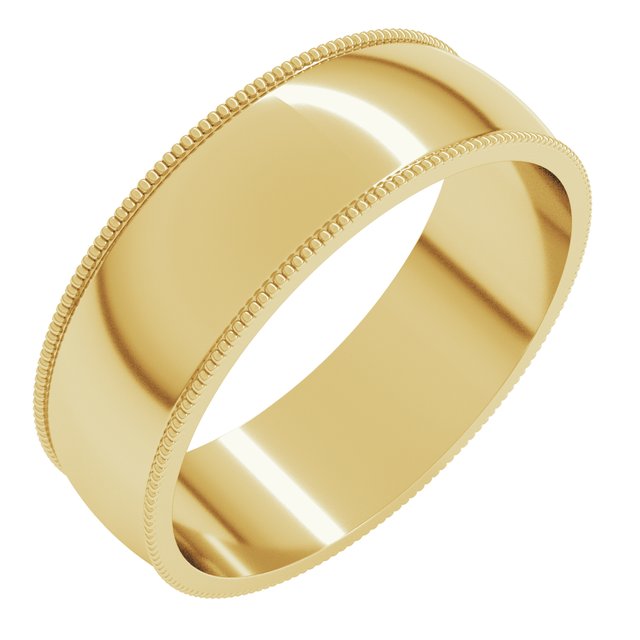 14K Yellow Or White Or Rose Gold Or Sterling Silver Or Platinum Standard Lightweight Milgrain Half Round Band
