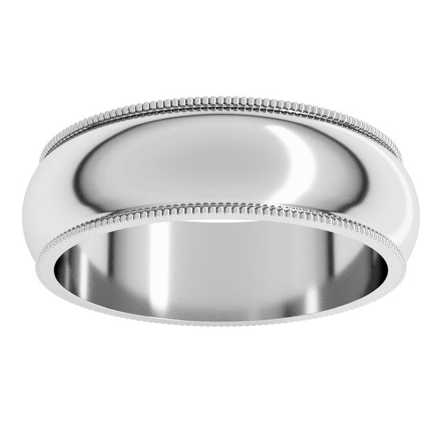 14K Yellow Or White Or Rose Gold Or Sterling Silver Or Platinum Or Palladium Milgrain Standard Fit Half Round Band