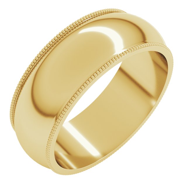 14K Yellow Or White Or Rose Gold Or Sterling Silver Or Platinum Or Palladium Milgrain Standard Fit Half Round Band