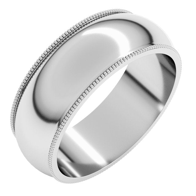 14K Yellow Or White Or Rose Gold Or Sterling Silver Or Platinum Or Palladium Milgrain Standard Fit Half Round Band