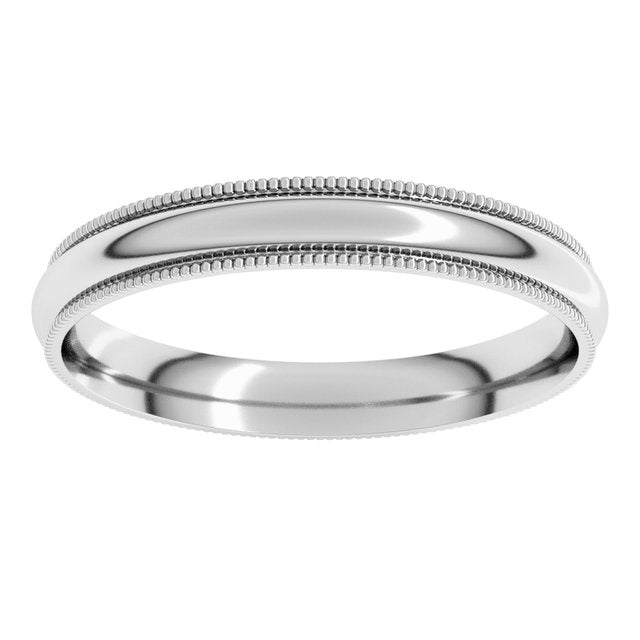 14K Yellow Or White Gold Or Sterling Silver Or Platinum Milgrain Half Round Comfort Fit Light Band