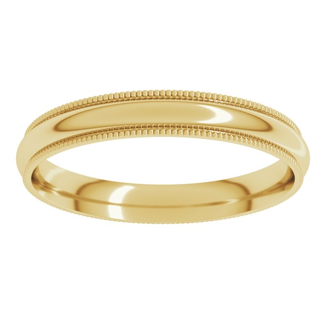 14K Yellow Or White Gold Or Sterling Silver Or Platinum Milgrain Half Round Comfort Fit Light Band