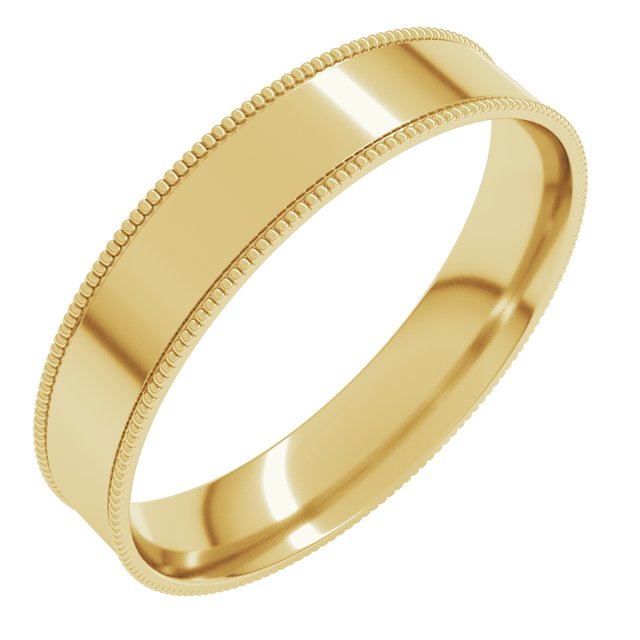 14K Yellow Or White Or Rose Gold Or Sterling Silver Or Platinum Standard Weight Milgrain Flat Comfort Fit Band