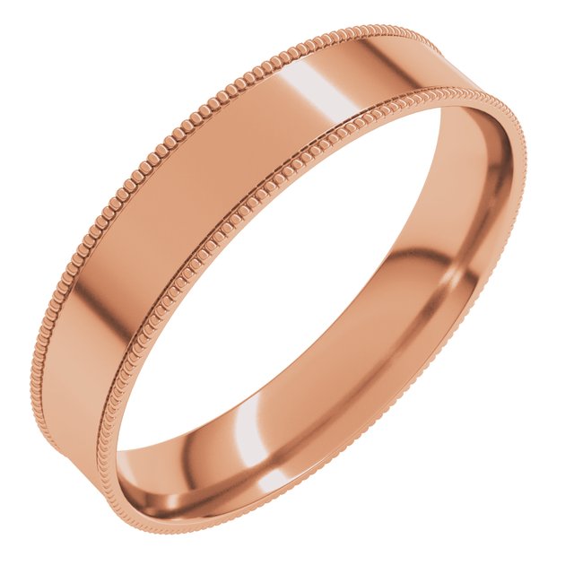 14K Yellow Or White Or Rose Gold Or Sterling Silver Or Platinum Standard Weight Milgrain Flat Comfort Fit Band