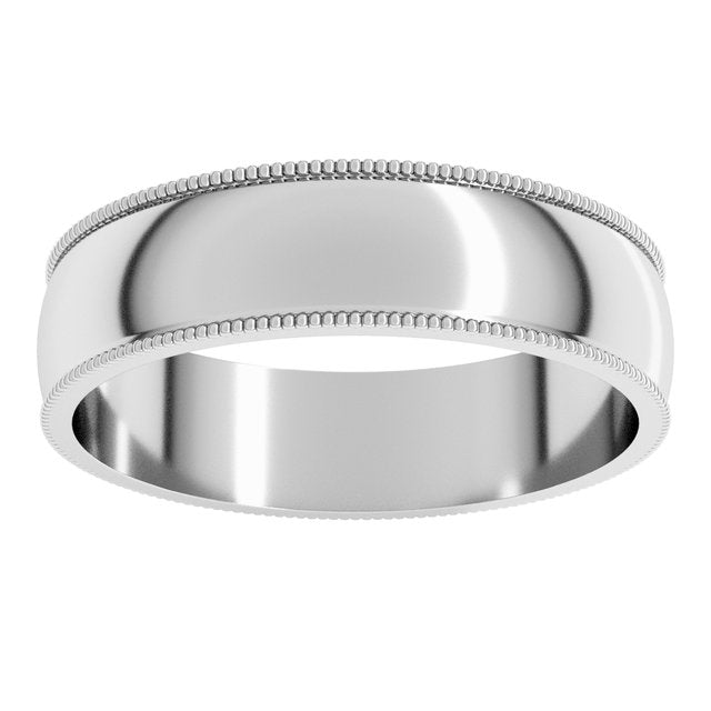 14K Yellow Or White Or Rose Gold Or Sterling Silver Or Platinum Standard Lightweight Milgrain Half Round Band