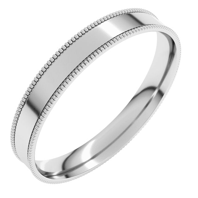 14K Yellow Or White Or Rose Gold Or Sterling Silver Or Platinum Standard Weight Milgrain Flat Comfort Fit Band
