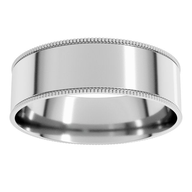 14K Yellow Or White Or Rose Gold Or Sterling Silver Or Platinum Standard Weight Milgrain Flat Comfort Fit Band