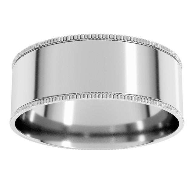 14K Yellow Or White Or Rose Gold Or Sterling Silver Or Platinum Standard Weight Milgrain Flat Comfort Fit Band