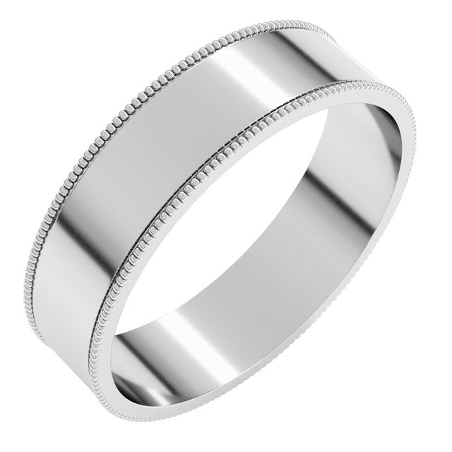 14K Yellow Or White Or Rose Gold Or Sterling Silver Or Platinum Standard Weight Milgrain Flat Comfort Fit Band