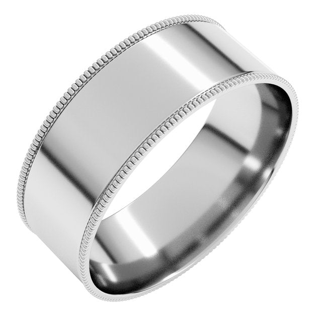 14K Yellow Or White Or Rose Gold Or Sterling Silver Or Platinum Standard Weight Milgrain Flat Comfort Fit Band