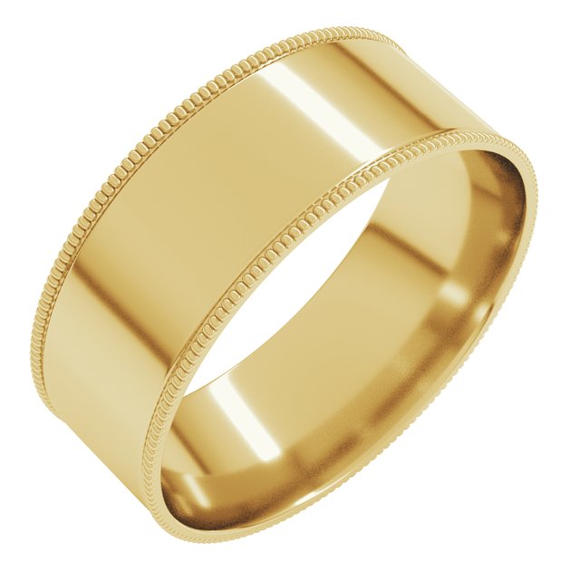 14K Yellow Or White Or Rose Gold Or Sterling Silver Or Platinum Standard Weight Milgrain Flat Comfort Fit Band