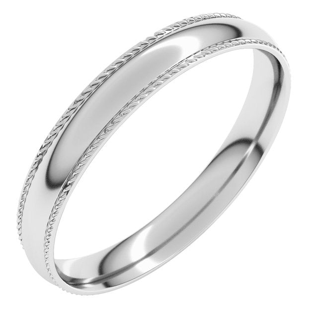 14K Yellow Or White Gold Or Sterling Silver Or Platinum Standard Weight Rope Half Round Comfort Fit Band