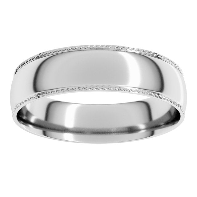 14K Yellow Or White Gold Or Sterling Silver Or Platinum Standard Weight Rope Half Round Comfort Fit Band