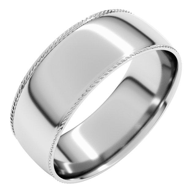 14K Yellow Or White Gold Or Sterling Silver Or Platinum Standard Weight Rope Half Round Comfort Fit Band