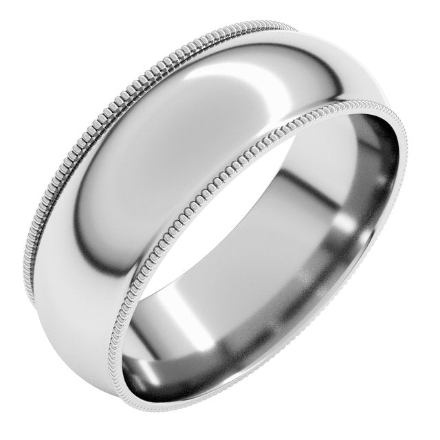 14K Yellow Or White Gold Or Sterling Silver Or Platinum Milgrain Half Round Comfort Fit Light Band