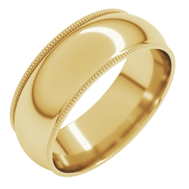 14K Yellow Or White Gold Or Sterling Silver Or Platinum Milgrain Half Round Comfort Fit Light Band