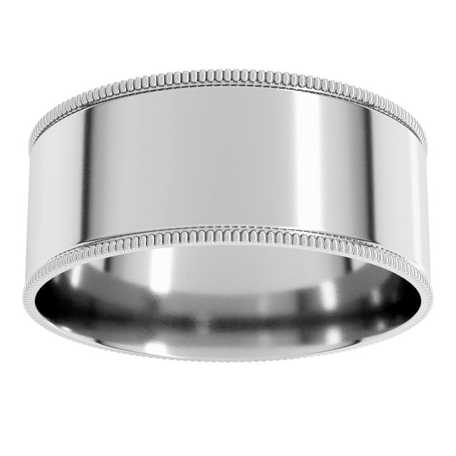 14K Yellow Or White Or Rose Gold Or Sterling Silver Or Platinum Standard Weight Milgrain Flat Comfort Fit Band