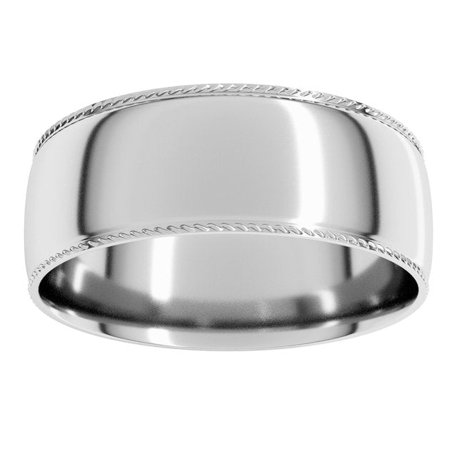 14K Yellow Or White Gold Or Sterling Silver Or Platinum Standard Weight Rope Half Round Comfort Fit Band