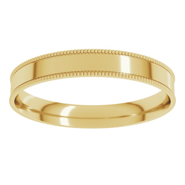 14K Yellow Or White Or Rose Gold Or Sterling Silver Or Platinum Standard Weight Milgrain Flat Comfort Fit Band