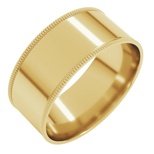 10K Yellow Or White Gold Standard Weight Milgrain Flat Comfort Fit Band