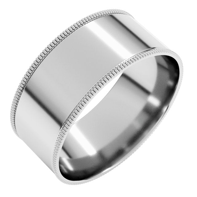 14K Yellow Or White Or Rose Gold Or Sterling Silver Or Platinum Standard Weight Milgrain Flat Comfort Fit Band