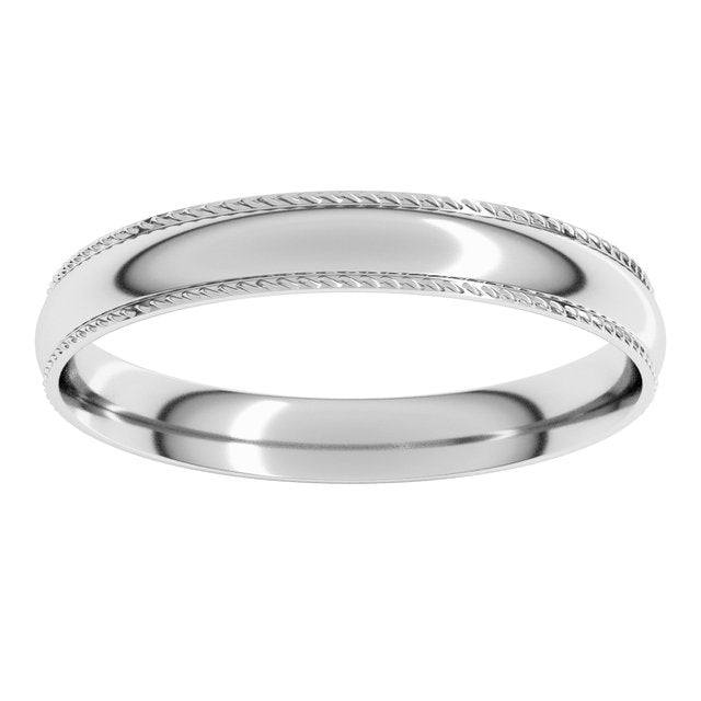 14K Yellow Or White Gold Or Sterling Silver Or Platinum Standard Weight Rope Half Round Comfort Fit Band