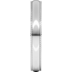 10K White Gold 3 mm Rope Comfort-Fit Half Round Band Size 10.5