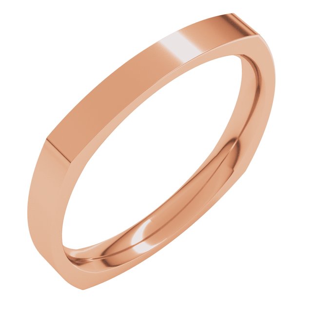 14K Yellow Or White Or Rose Gold Or Sterling Silver Or Platinum Standard Weight Comfort-Fit Square Band