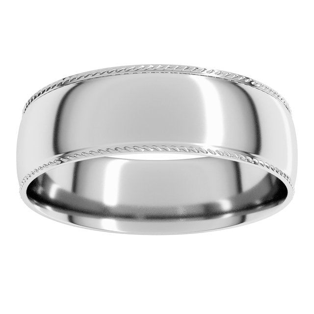 14K Yellow Or White Gold Or Sterling Silver Or Platinum Standard Weight Rope Half Round Comfort Fit Band