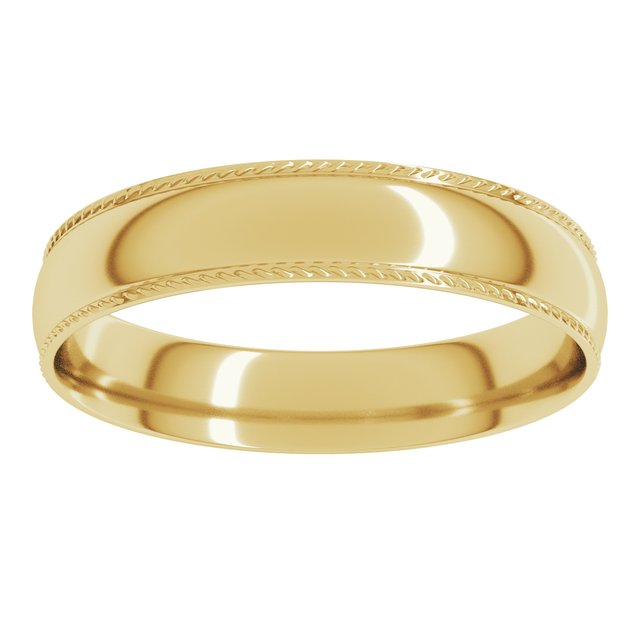 14K Yellow Or White Gold Or Sterling Silver Or Platinum Standard Weight Rope Half Round Comfort Fit Band