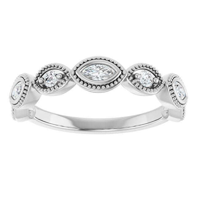 14K White Gold Marquise 4 X 2 Mm Polished 1/3 Ctw Natural Diamond Anniversary Band, Size 7