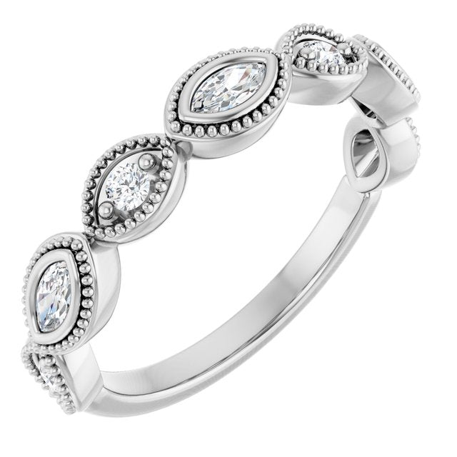 14K White Gold Marquise 4 X 2 Mm Polished 1/3 Ctw Natural Diamond Anniversary Band, Size 7