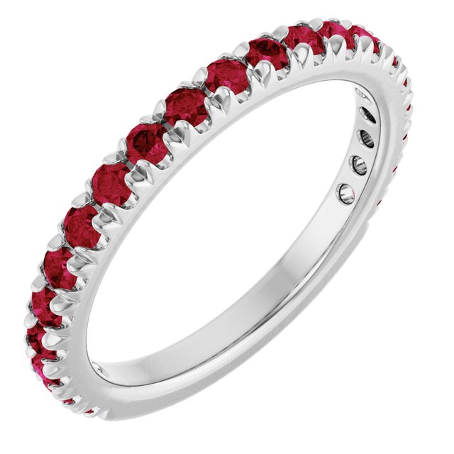 14K Yellow Or White Gold Round 2 Mm Polished Lab-Grown Gem French-Set Anniversary Band, Size 7