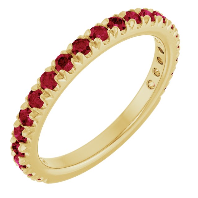 14K Yellow Or White Gold Round 2 Mm Polished Lab-Grown Gem French-Set Anniversary Band, Size 7