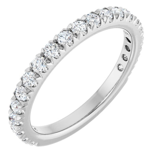 14K White Or Rose Gold Or Platinum Round Polished Natural Diamond French-Set Anniversary Band, Size: 7