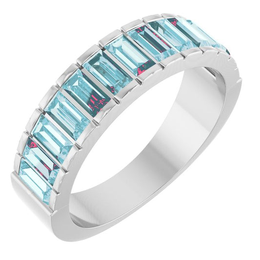 14K White Gold Straight Baguette 4 X 2 Mm Polished Natural Sky Blue Topaz Ring, Size 7