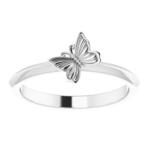 14K White Gold Polished Butterfly Stacking Ring Size 7