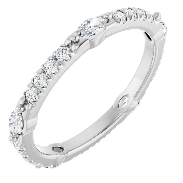 14K White Gold Round 2 Mm Si2-Si3, G-H Polished 1/2 Ctw Natural Diamond Eternity Band, Size 9