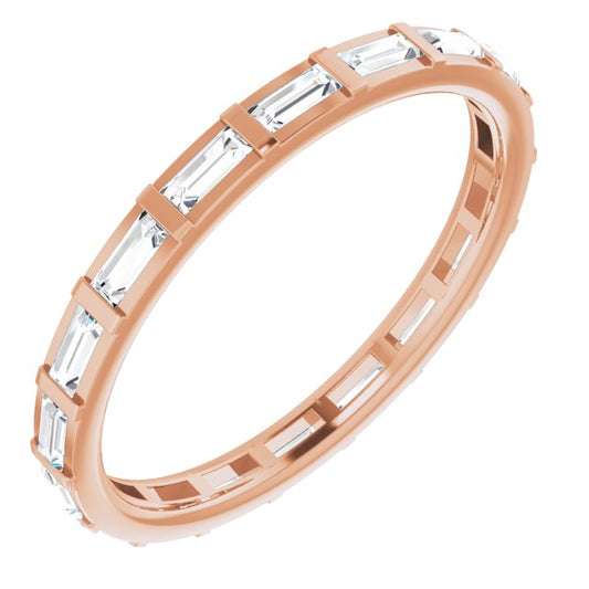 14K Rose Gold Straight Baguette 3 X 1.25 Mm Si2-Si3, Ghi Polished 1/2 Ctw Natural Diamond Eternity Band, Size 7.5