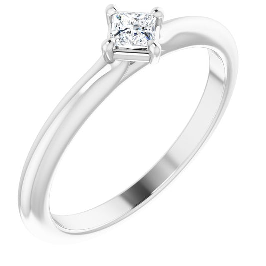 14K White Gold Square 3 X 3 Mm Polished 1/6 Ctw Natural Diamond Solitaire Ring, Size 7