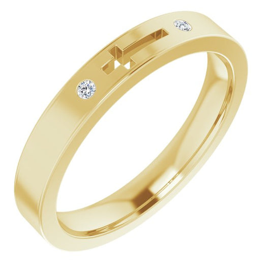 14K Yellow Gold Round 1.5 Mm Polished .03 Ctw Natural Diamond Pierced Cross Stackable Ring, Size 7